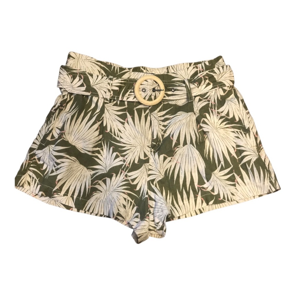 Tahari Tropical Palm Leaf Belted Linen Shorts Size Large